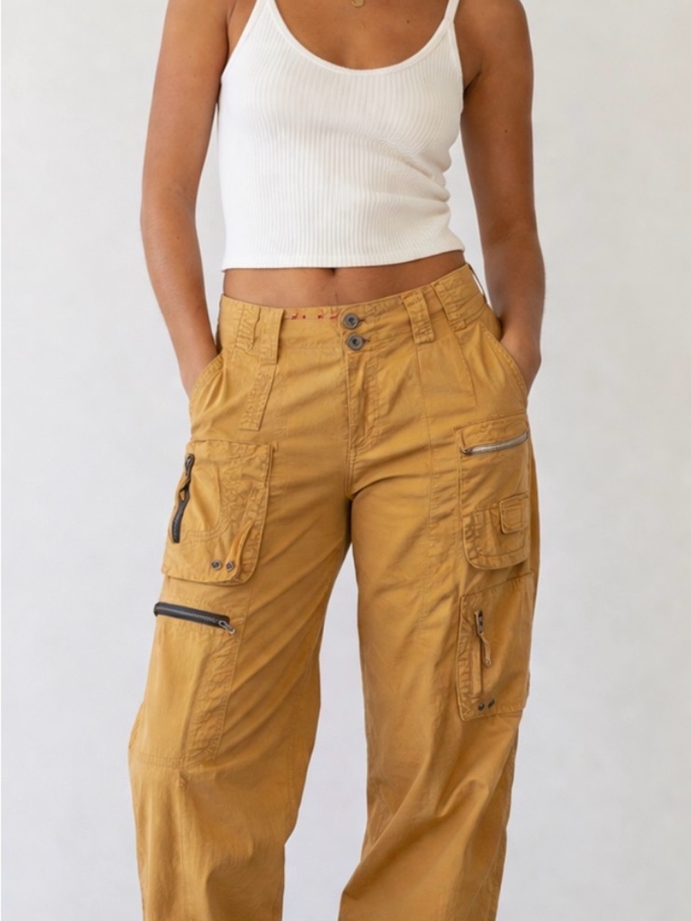 Johnny Was Pete & Greta Mustard Cargo Pants with Utility Pockets